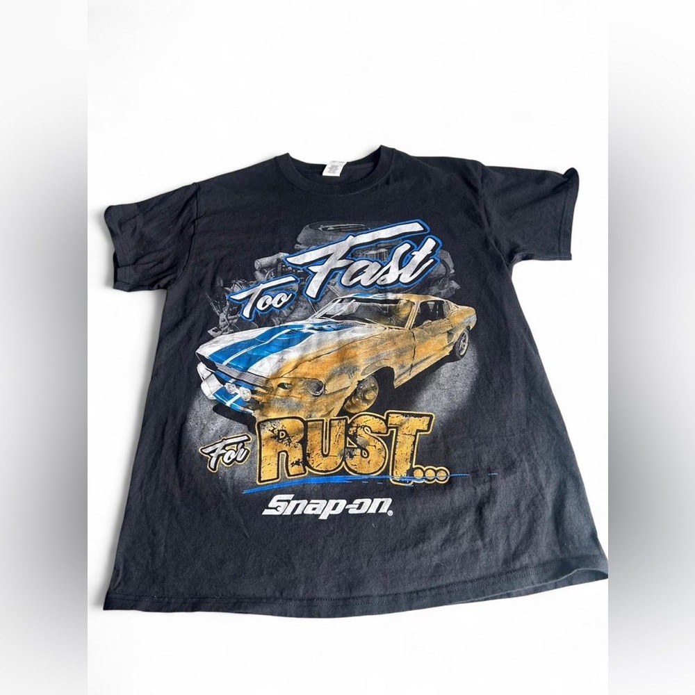 Snap-On Too Fast For Rust Graphic T-Shirt Mens Medium Black Racing Tee
